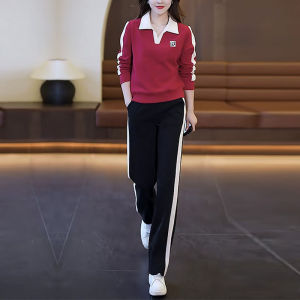 FeliDe Womens Sportswear Set Casual Wide Leg Pants Sweatshirt Two Piece Set Slimming Fashionable Spring Autumn New Arrival