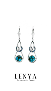 LENYA ต่างหูหินเทอร์ควอยส์ เสริมพลังอำนาจและสติปัญญา ขนาด 8 มิล ตัวเรือนเงินแท้925 ชุบทองคำขาว