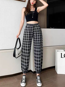กางเกงลำลองผ้าฝ้ายผสมสำหรับผู้หญิงในช่วงฤดูร้อน กางเกงขายาวทรงหลวมสบาย ๆ ระบายอากาศได้ดี ป้องกันยูวี กางเกงขายาวทรงหลวมสำหรับใส่ในบ้าน
