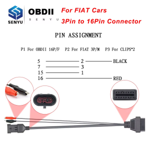 For Fiat OBD2 Cable 3Pin to 16Pin Interface 3pin Female Connector Adapter For Alfa For Lancia Car Extension Diagnostic Cables
