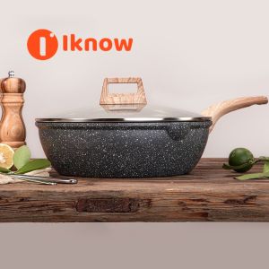 Tôi biết 26/28/30cm ấm cúng dung tích lớn không dính xào chảo khỏe mạnh chiên Granite đồ nấu nướng phù hợp chảo cho tất cả các bếp