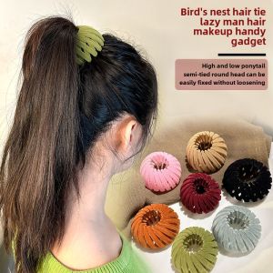 Birds Nest Hair Band Female Updo Retractable Grip Bean Bag Barrettes Elegant Balls Head Tie High Ponytail Handy Gadget Fixing Headdress