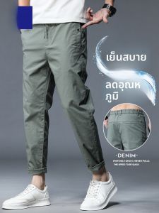 ROMON | กางเกงลำลองชายผ้าฝ้ายทรงตรงบางสไตล์ฮาราจูกุ กางเกงขายาวทรงสลิมฟิตสำหรับฤดูร้อน กางเกงขายาวทรงสปอร์ตแบบลำลองสำหรับใส่ทำงาน