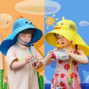 Childrens Cartoon Fisherman Hat Boys and Girls Breathable Sunshade Hat Summer UV Protection Sun Hat Outdoor Travel Cap