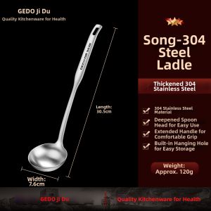GEDO | Large Perforated Stainless Steel Long Handle Soup Spoon Set