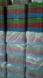 ( แพค1โหล/คละสี ) ตะกร้าช้อปปิ้ง ตะกร้าหูหิ้วพลาสติก ตะกร้าอเนกประสงค์ ใบใหญ่ ใบหนา จุของได้เยอะ