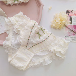 Cream Series Soft and Adorable Bubble Lace Mori Girl Lolita Cute Cotton Crotch Underwear Womens Triangle Mid-Waist Lace