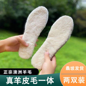 Thickened Wool Shoe Insoles Real Fur Sweat Absorbent Anti Odor Warm Sheep Skin And Wool Integrated Shoe Insoles