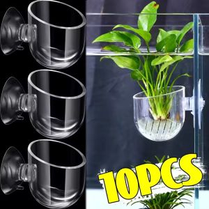 10Pcs 2 IN 1 Fish  Aquarium Planted Tank Aquatic Plants Acrylic Cup Aquascaping Cup Aquarium Hanging Feeding Cups Fish Tank Decorations
