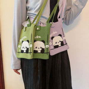 ปู่เฉิงตู น่ารัก กระเป๋าโทรศัพท์มือถือแพนด้าถัก ทันสมัย กระเป๋าเก็บเหรียญขนาดเล็กสะพายข้าง สไตล์ลำลอง โพลีเอสเตอร์ วัสดุ
