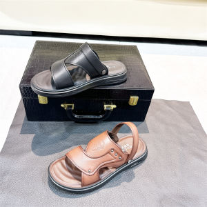 Leather Breathable Casual Beach Shoes Mens Summer 2024 Slip-On Anti-Slip Comfortable Leather Sandals Flat Heel EVA Outsole