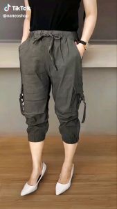 Celana Jogger Wanita 7/8 Katun Street Karet Kantong Cargo