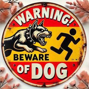 CIFbuy | Beware of Dog Sign 2D Flat Print Aluminum Warning Plaque Vintage Aggressive Dog Metal Sign for Yard