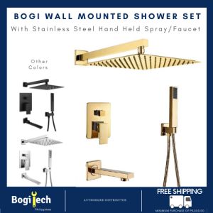 Bogi Stainless Steel Rainfall Shower Set With Hand Held Faucet and Mixer Wall Mounted SUS 304 Matte Black Gun Grey Metal Brushed Gold Chrome