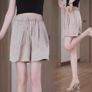 WANGGONGZHU | High Waist Ice Silk Wide Leg Pants Womens Fashionable Five-Quarter Short Shorts Summer 2025 New Plus Size National Style Vinegar Acid Slimming