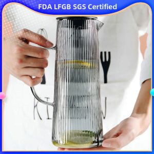 Striped Heat-Resistant Glass Water Jug With Stainless Steel Filter