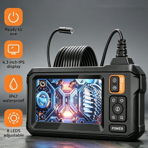 4.3 IPS Endoscope Camera Rigid Cable 8mm Pipe Borescope Inspection Camera 1080P Endoscope Camera with 8LED Lights IP67 for Car
