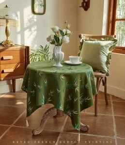 New Chinese Style Zen Green Bamboo Artistic Tablecloth round Dining Table Tea Table Cover Cloth Home Decorative Table Mat