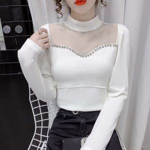 Áo Thun Nữ Cổ Cao Ren Tay Áo Quần Áo Giữ Nhiệt Mùa Thu Đông Tay Áo Quần Áo Bảo Vệ Sức Khỏe Thời Trang Nữ