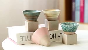 Ly Cà Phê Gốm Sứ Cổ Điển Nhật Bản Họa Tiết Hoa Kéo Kiểu Latte Gốm Thô Cốc Trà Cốc Sứ Thân Thiện Với Môi Trường Chỉ Rửa Tay
