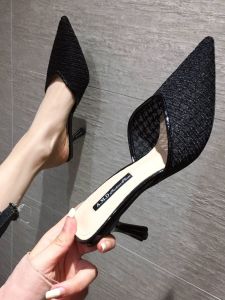 รองเท้าส้นสูงแบบสวมครึ่งนิ้วสไตล์ฝรั่งเศสสำหรับผู้หญิงในช่วงฤดูร้อนปี 2024 รองเท้าส้นเดี่ยวแบบสวมครึ่งนิ้วแบบอเนกประสงค์สำหรับเด็กผู้หญิง