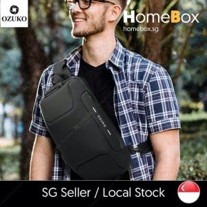 [HomeBox] 🇸🇬 OZUKO Men Crossbody Bag - Anti Theft Chest Water Resistant - Lock Sling Shoulder Travel Outdoor Pouch - High-density Polyester Fabric with Waterproof Coating Layer - USB Charging - Stylish Design - Oxford Material - L:20x12x38cm - Lightweight (500g/1.1lb) - Unisex
