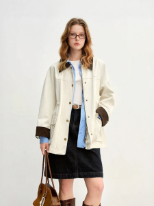 DUSHU | Vintage Cord Adjustable Waist Slimming Windbreaker