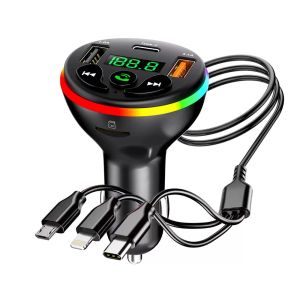 KEBIDU | Bluetooth 5.0 FM Transmitter Car MP3 Modulator Player Handsfree Audio Receiver PD+USB Phone Charger With 3 in 1 Charge Cable