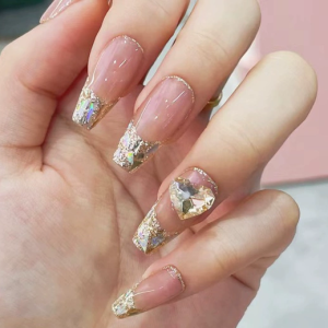 Champagne Dinner Handmade Wearable Nails Luxury High-End Flash Diamond Reusable Nail Art Elegant Fashion Beauty Tools