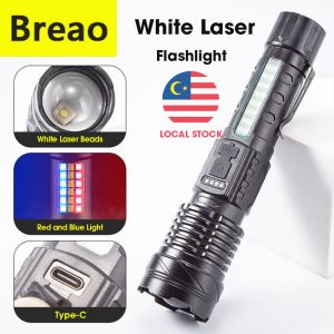 Breao Portable Led Flashlights Searchlight White Laser Tactical Light Type-C Lampu Suluh 强光 手电筒 远射