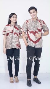 felicitybatik - Blouse Kemeja Batik Couple Wanita Berkerah Lengan Pendek Kemeja Batik Pria apel
