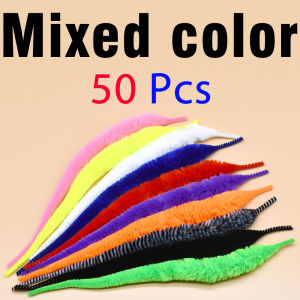 50Pcs Worm Shape Multi Color Squirrel Tail Chenille Yarn for DIY Streamer Trout Bass Fishing Flies Lure Making Accessories