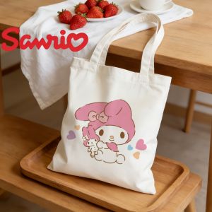Sanrio | 1PC My Melody Hugging Plush with Hearts Canvas Tote Eco-friendly Reusable Shoulder Bag