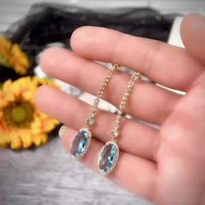 Huitan Silver Color/Gold Color Sky Blue CZ Drop Earrings Women Temperament Ladys Accessories Daily Wear Party Statement Jewelry