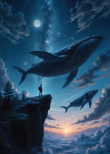 Jigsaw Puzzle 1000 pcs Giant Whale Swimming Under Starry Night Sky Surreal Art For Adults Stress Relief Puzzle Fun Present