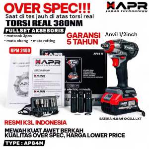APR Impact Wrench AP84 Promax+ 1000NM body kecil Tenaga Jumbo baterai 15cell