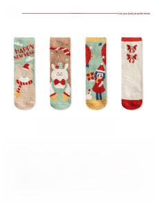 JINGCHI | Coralline Velvet Mid-Calf Socks Womens Warm Cartoon Sleepwear Floor Slippers Lucky Year Gift Box Sweet Style Polyester Fiber