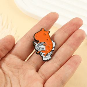 Funny Capybara Reading Newspaper On Toilet Hard Enamel Pin Cute Animal Lapel Brooch Badge Decorative Pin for Backpack