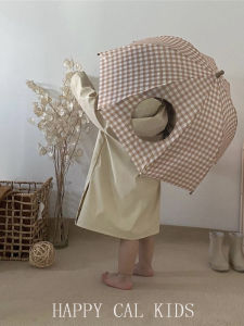 Ins Grid Style Childrens Windproof Rain Umbrella Baby Cute Street Snap Transparent Rain Umbrella Infant Protection Sunshade Umbrella