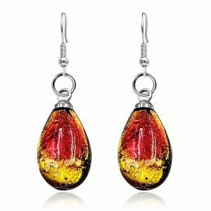 Colorful Glass Earrings Fluorescent Womens Ethnic Style Fashion Jewelry Kins Brand Vintage Court Style Heart/Droplet/Bell Pattern