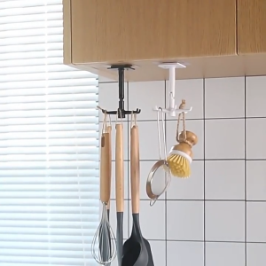 6 Claw Rotatable Multifunctional Hook Adhesive Kitchen Punch Free Wall Mounted Holder Kitchenware Spatula Storage Rack