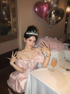 Váy Bó Vai Một Bên Váy Sinh Nhật Váy Công Chúa Váy Ngắn Không Tay Màu Hồng Váy Dạ Hội Thanh Lịch Cho Nữ Váy Dự Tiệc Sinh Nhật