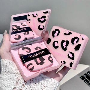 100 Sheets Pink Leopard Print Facial Oil Absorbing Paper 100 Sheets Portable Storage Box with Mirror Beauty Tool for Skincare