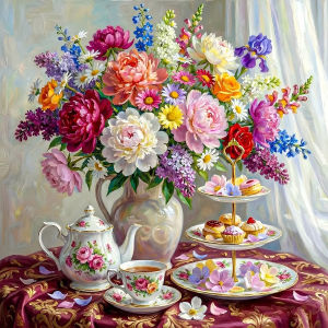 Huacan New Arrivals 2026 Diamond Painting Peony Vase Tea Set Diamond Mosaic Flower Complete Kit Picture Of Rhinestones