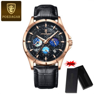 [With a Watch Box] Ykai Fashion Mans Watches Luxury Wristwatch Business Starry Sky Dail Quartz Men Casual Watch Waterproof Luminous Chronograph Date Mens Watches Leather Strap Male Watches  916P
