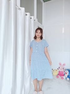 Đầm bầu cho bé bú sau sinh caro mặc nhà đi chơi đẹp mát size 50-80kg