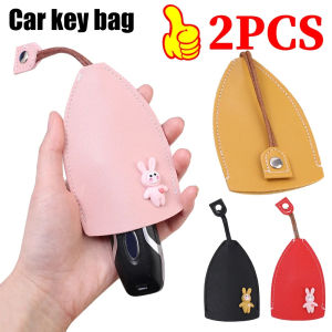 2Pcs PU Car Key Case Cover Key Leather Wallet Housekeepers Car Holder Case Chain Pouch Christmas Gift Styling Protection Accessories