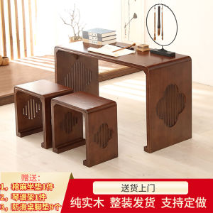 Rustic Pine Wood Ancient Guzheng Table Calligraphy Painting Zen Tea Table Multi-Functional Traditional Chinese Style Furniture