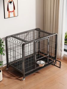 Mobile Square Tube Wire Dog Cage Large Sangkar Anjing Besar With Tray Pet Cage Indoor Dog House 狗笼