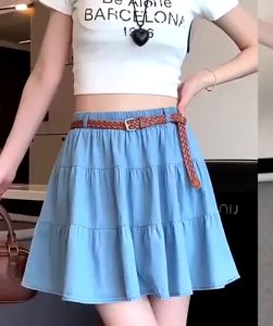 🔥[D075] Chân váy xòe chữ A JEANS LỤA kiểu 3 NGĂN có lót trong dáng ngắn Quảng Châu - kholenqc